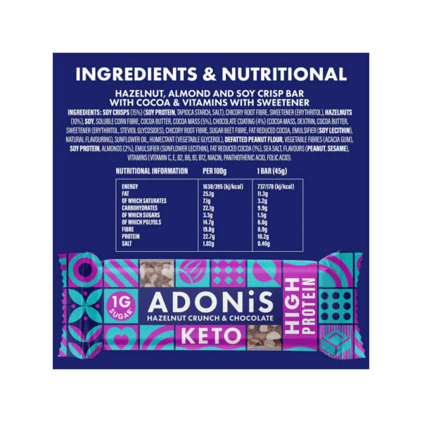 Adonis – High Protein Hazelnut & Cocoa Keto Bar 45gr