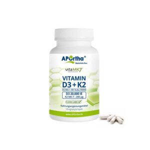 Aportha – Vitamin D3 20’000iu + K2 120 vegetarian tablets