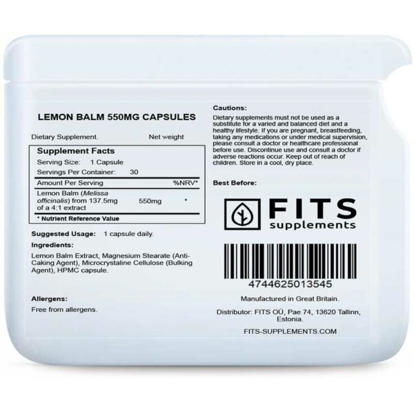 Fits – Lemon Balm 550mg 30 capsules
